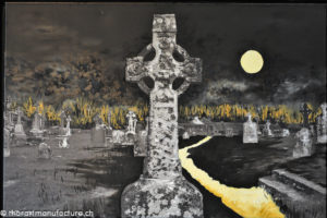 Friedhof von Clonemacnoise, Oelbild auf Fotoleinwand, Christoph Thür